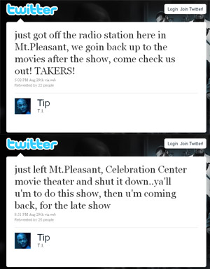 T.I. tweets to his fans